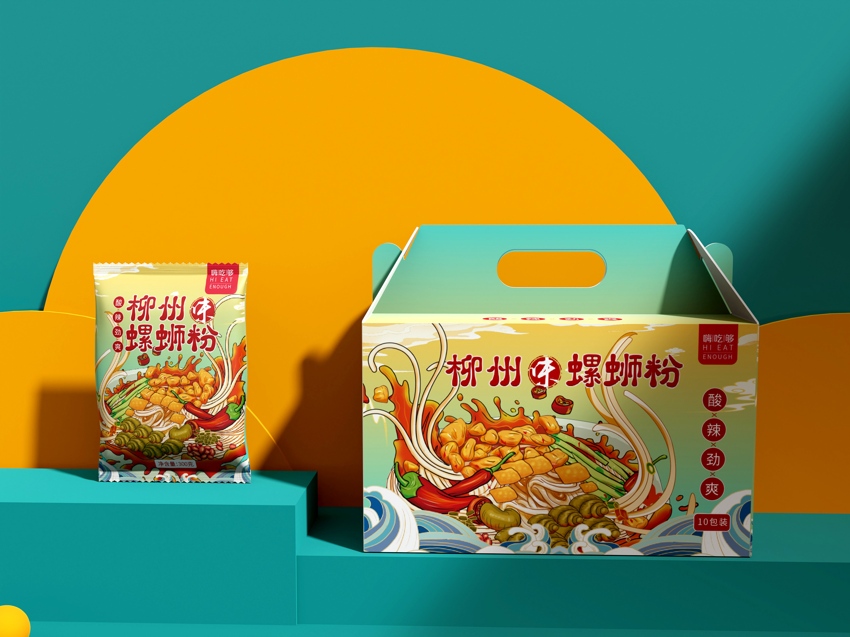 国潮插画包装设计~柳州螺蛳粉包装设计