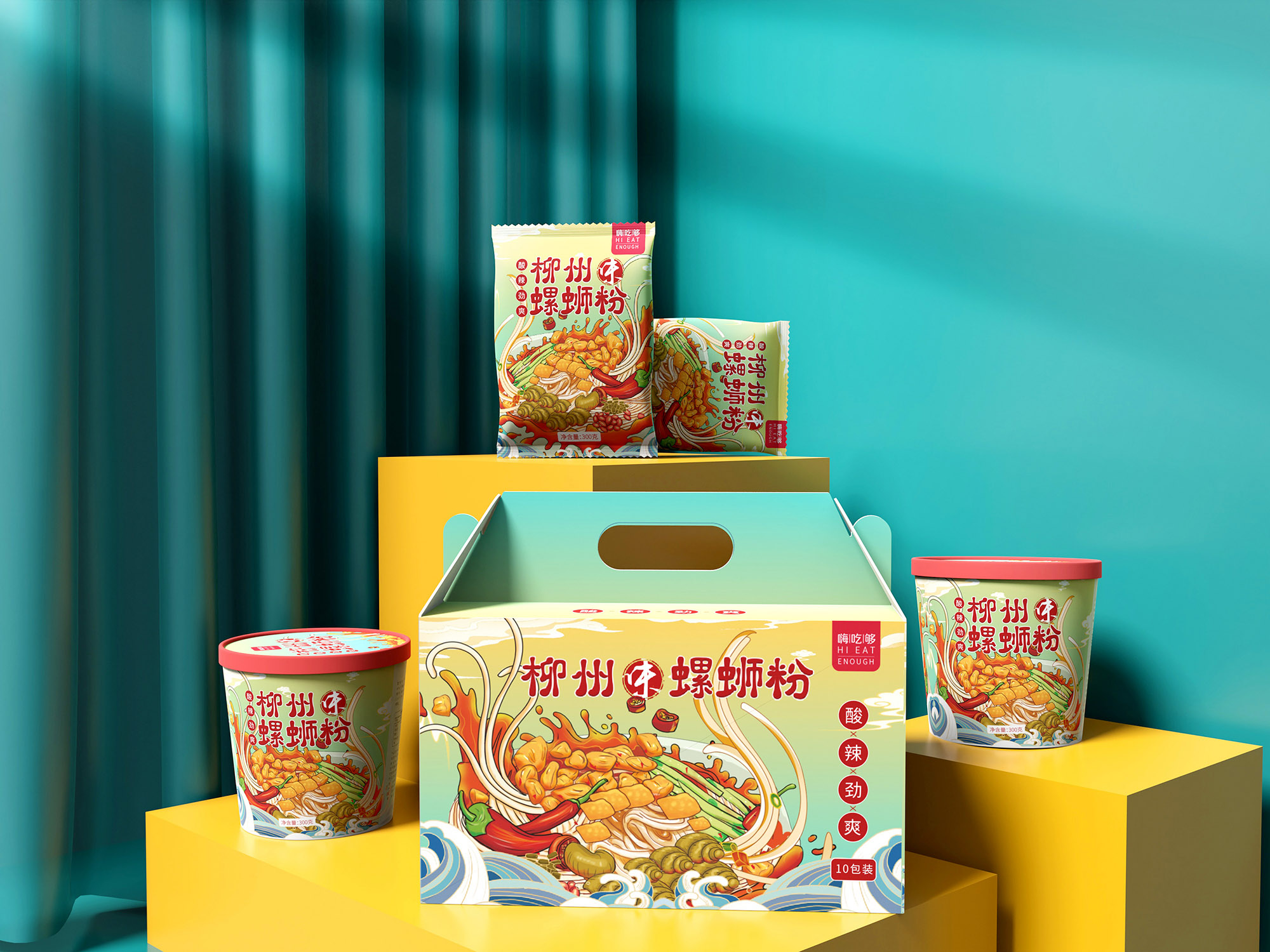 国潮插画包装设计~柳州螺蛳粉包装设计